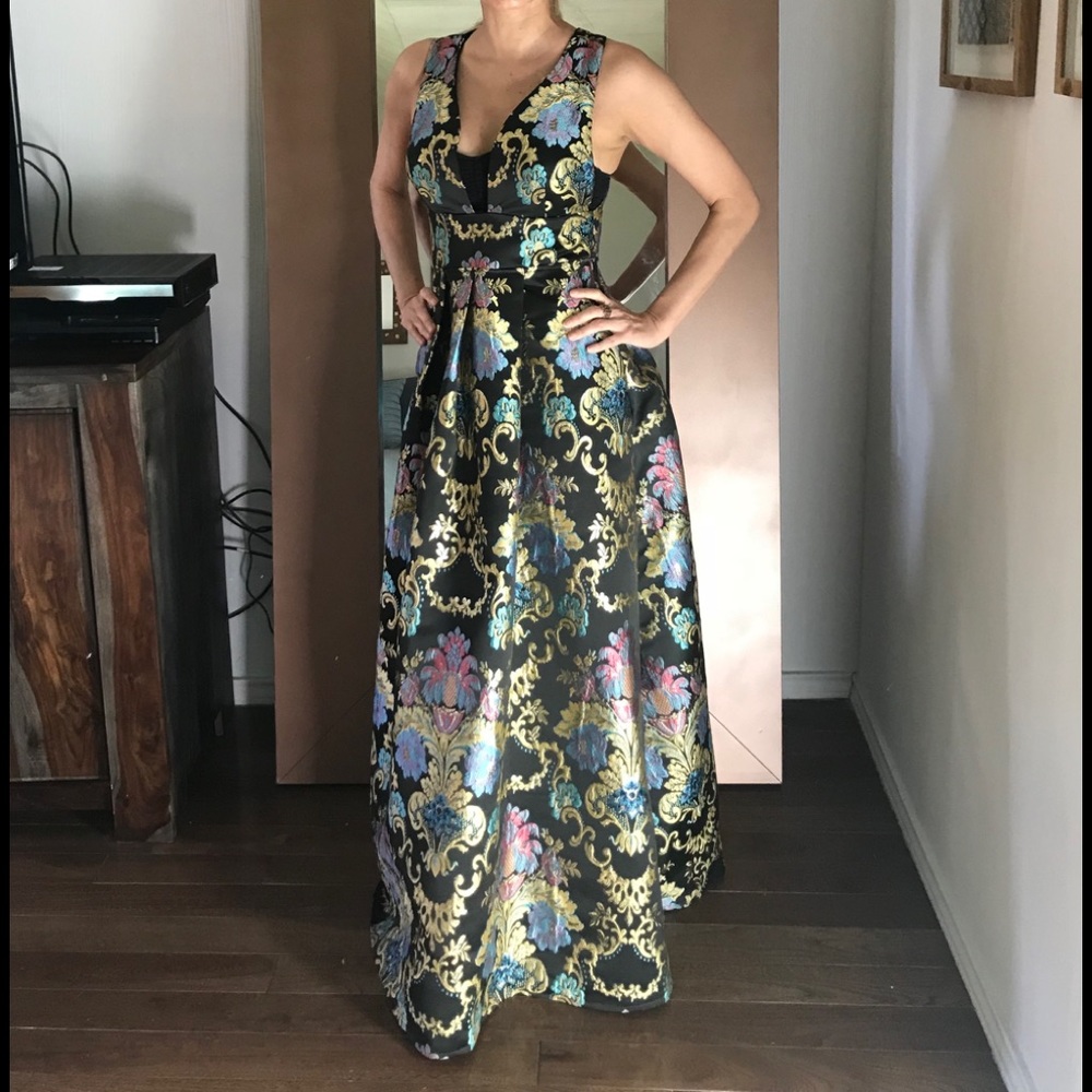 black gown with embroidery